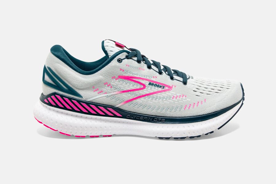 Glycerin GTS 19 Road Brooks Running Shoes NZ Womens - White/Pink - JAZQUP-102